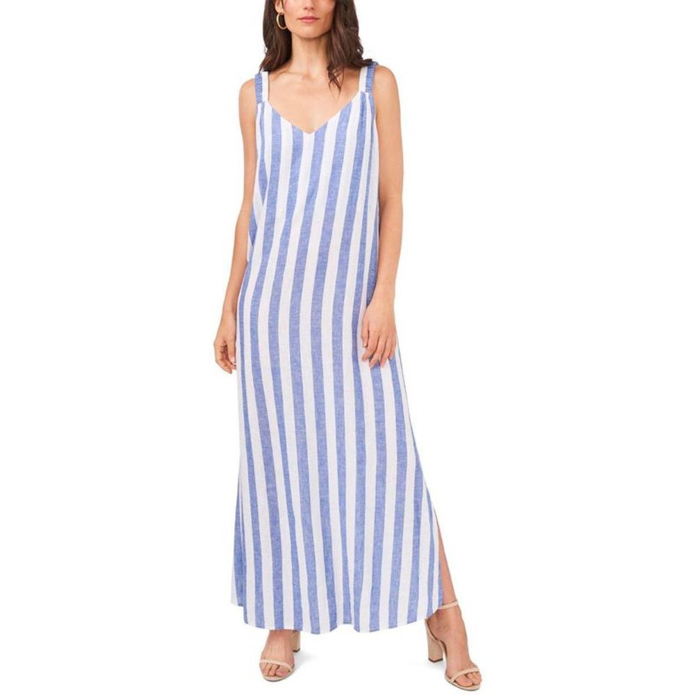 Vince Camuto Womens Beach Day Blue Striped Linen Blend Casual Maxi Dress NWT